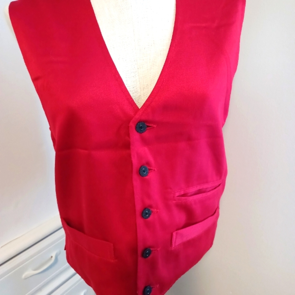NWOT Esprit Reversible Passion Red & Wine Polka-dot Vest Small
